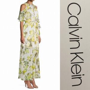 NWT Calvin Klein Floral-Print Cold-Shoulder Dress